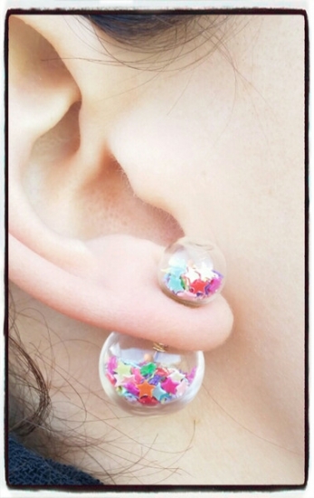 Preview: Doppelkugel-Ohrstecker Steinchen Füllung